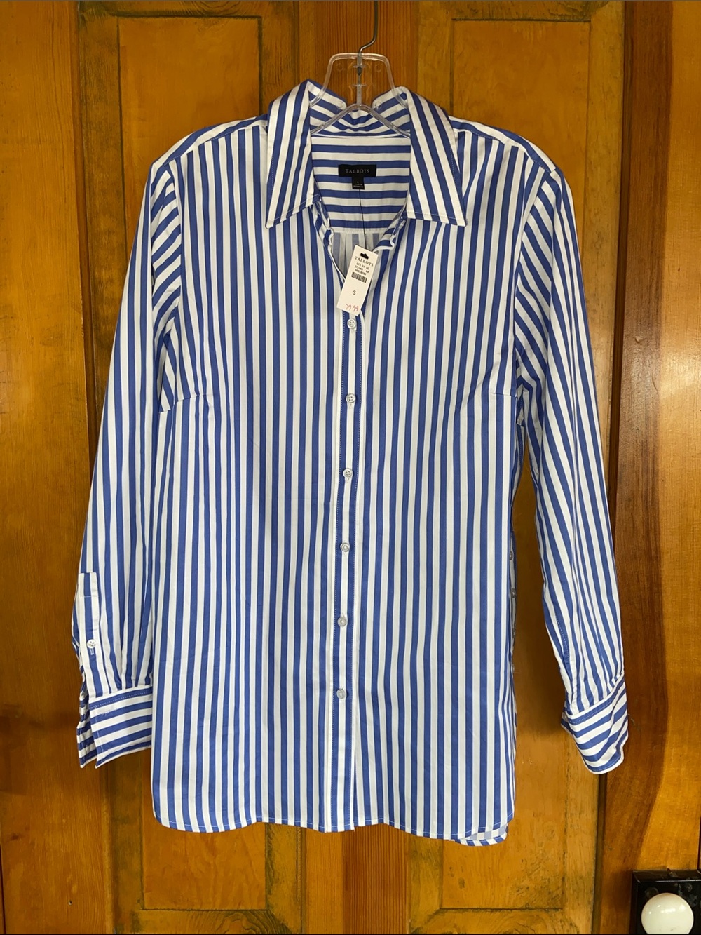 Talbots Royal Blue and White Vertical Stripe Button-Down Blouse